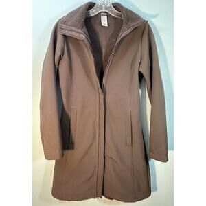 Patagonia Womens Size Small Brown Soft Shell AuTrain Coat Long Jacket Zip Up